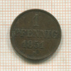 1 пфенниг. Ганновер 1851г