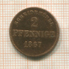2 пфеннига. Саксен-Майнинген 1867г