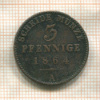 3 пфеннига. Рейсс-Шлейц 1864г
