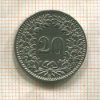 20 раппенов. Швейцария 1909г