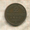 2 пфеннинга. Пруссия 1867г