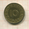 10 франкенов. Саарланд 1954г