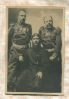 Открытка. Российская Империя. Г.Е. Распутин с генерал-майором князем М.С. Путятиным и полковником Д.Н. Ломаном. Петербург. 1904-1905 годы