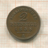 2 пфеннига. Шаумбург-Липпе 1858г
