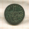 1 пфенниг. Саксония 1773г