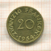 20 франкенов. Саарланд 1954г