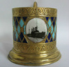 Подстаканник. "Аврора". Латунь, эмаль. (Эмаль без дефектов)