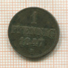 1 пфенниг. Княжество Брауншвейг-Люнебург-Каленберг-Ганновер 1847г