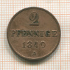 2 пфеннига. Княжество Брауншвейг-Люнебург-Каленберг-Ганновер 1849г