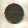 2 пфеннига. Саксония 1851г