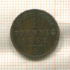 1 пфенниг. Рейсс-Шлейц 1862г