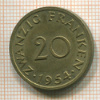 20 франкенов. Саарланд 1954г