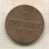 2 пфеннига. Саксония 1850г